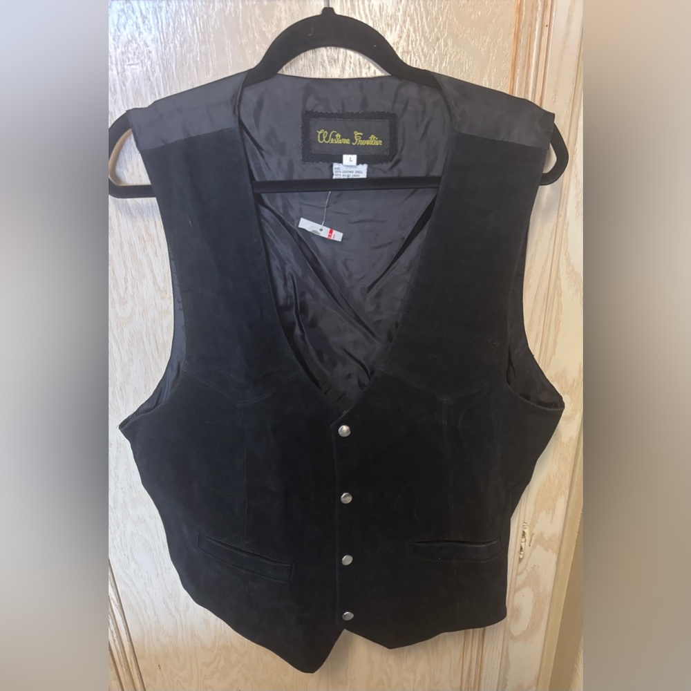 New Western‎ Frontier Men's Black Suede Leather Vest